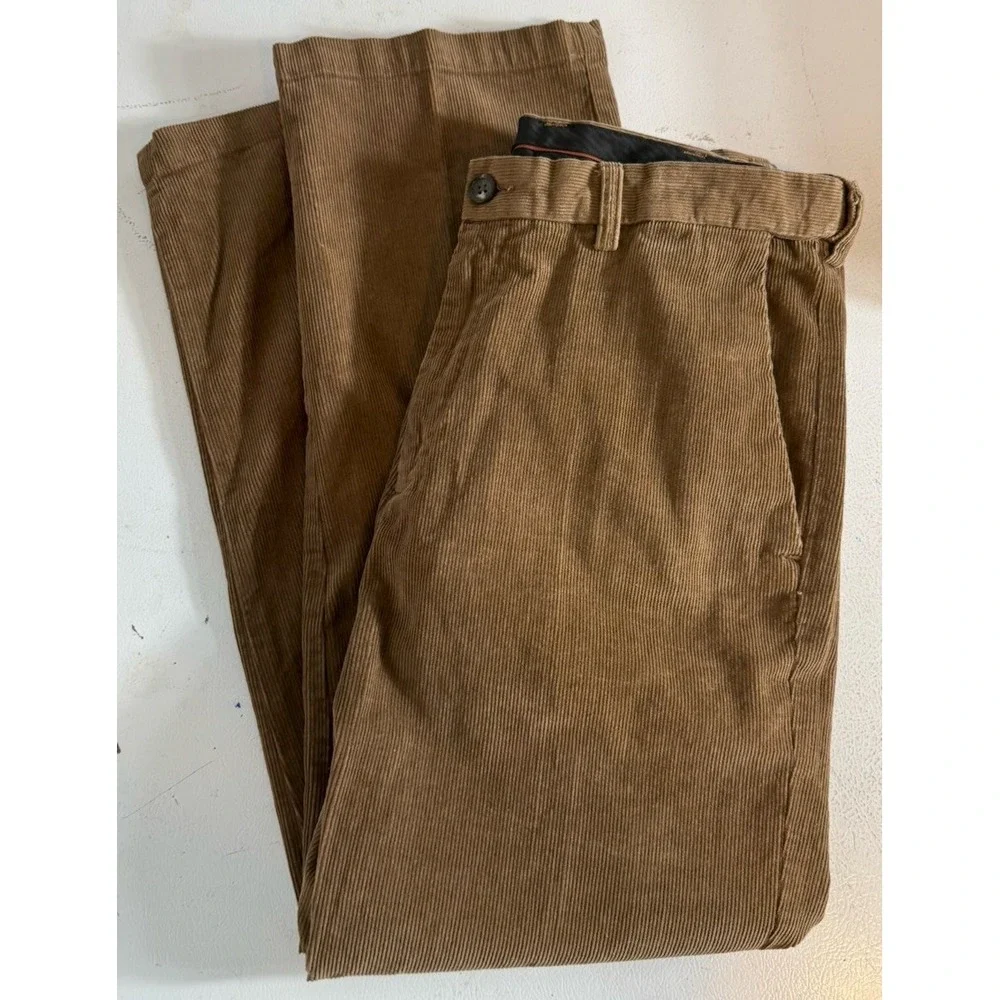 Straight‎ Corduroy Pants Men's 32 x 30 Brown Cotton Stretch Trousers